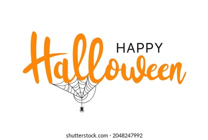 Happy Halloween lettering and typography. Happy Halloween text. Handwritten calligraphy with spider web for Halloween greeting cards, posters, banners, flyers and invitations. Vector