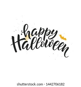 Happy Halloween lettering, vector brush calligraphy. Handwritten Halloween typography print for flyer, poster, greeting card, banner. Hand drawn decorative design element.