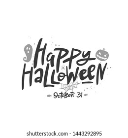 Happy Halloween lettering, vector brush calligraphy. Handwritten Halloween typography print for flyer, poster, greeting card, banner. Hand drawn decorative design element.