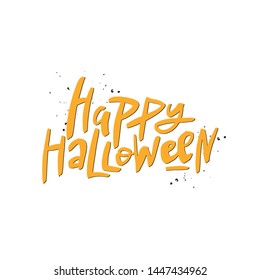 Happy Halloween lettering, vector brush calligraphy. Handwritten Halloween typography print for flyer, poster, greeting card, banner. Hand drawn decorative design element.