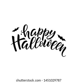 Happy Halloween lettering, vector brush calligraphy. Handwritten Halloween typography print for flyer, poster, greeting card, banner. Hand drawn decorative design element.