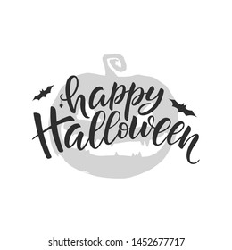 Happy Halloween lettering, vector brush calligraphy. Handwritten Halloween typography print for flyer, poster, greeting card, banner. Hand drawn decorative design element.