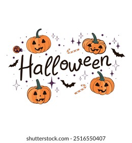 Happy Halloween lettering, vector brush calligraphy. Handwritten Halloween typography print for flyer, poster, greeting card, banner. Hand drawn decorative design element.
