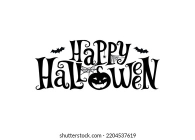 Happy Halloween lettering, vector holiday quote. Handwritten Halloween typography print for flyer, poster, greeting card, banner. Hand drawn decorative design element.