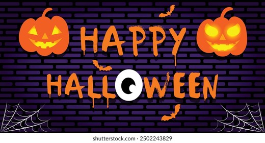 Happy Halloween lettering, vector holiday quote. Halloween typography print for flyer, poster, greeting card, banner. Hand drawn decorative design element.