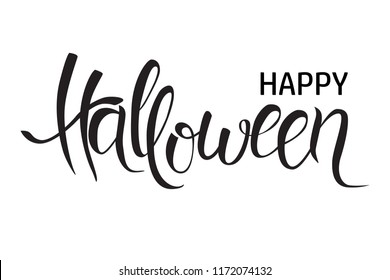 Happy halloween lettering. Vector illustration. Black and white isolated template