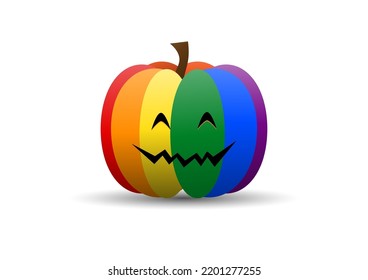 Happy Halloween. LGBT Rainbow Pumpkin Design On White Background. Vector Illustration.