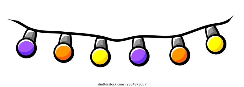 Happy Halloween light bulbs. Party invitation with color garland.