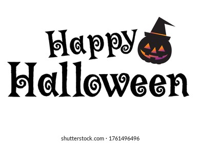 Happy Halloween logo design integrated with the illustration. Haunted silhouette of pumpkin. Holidays, events.