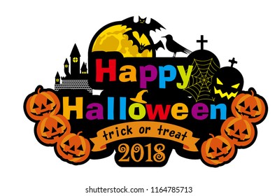 Happy Halloween logo mark, Halloween illustration, 2018, Silhouette,vector data