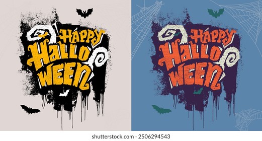 Anuncio de texto del logotipo de Halloween feliz. Caligrafía Feliz texto de Halloween. Letras de Halloween feliz dibujado a mano Anuncio de texto, fondo, cartel para su diseño. Ilustración vectorial.