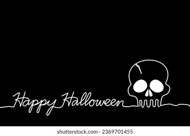 Happy Halloween logo text design. 
Skull Skeleton Bone and happy Halloween continuous line drawing. Vector with white lines isolated on black background