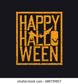 Happy Halloween Logotype.  Grunge stamp letters and scary elements (bats, grave, pumpkin).