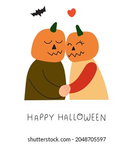 Happy Halloween.  Lovely couple.  Vector hand drawn illustration on white background.