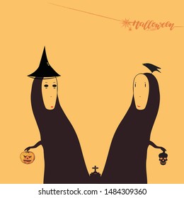 Happy Halloween lovely vector illustration and Ghost happy on the night of halloween set collection