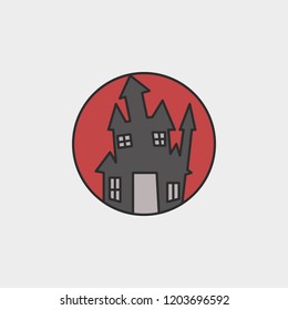 Happy Halloween Magic castle in round outline colored icon