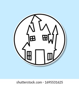Happy halloween magic castle in round sticker icon. Simple thin line, outline vector of halloween icons for ui and ux, website or mobile application