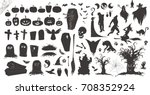Happy Halloween Magic collection, witch, wizard attributes, creepy and spooky elements for halloween decorations, doodle silhouettes, sketch, icon, sticker. Hand drawn vector illustration.
