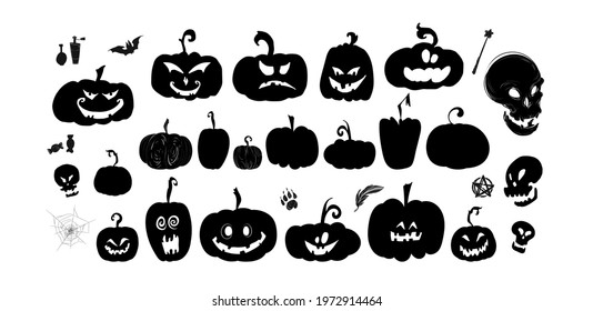 
Happy Halloween Magic collection, witch, wizard attributes, creepy and spooky elements for halloween decorations, doodle silhouettes, sketch, icon, sticker. Hand drawn vector illustration.