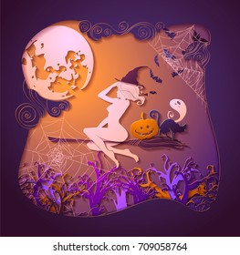 Happy Halloween Magic collection, witch, wizard attributes, creepy and spooky elements for halloween decorations, doodle silhouettes, sketch, sticker. Paper art, Hand drawn vector illustration.