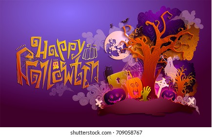 Happy Halloween Magic collection, witch, wizard attributes, creepy and spooky elements for halloween decorations, doodle silhouettes, sketch, sticker. Paper art, Hand drawn vector illustration.