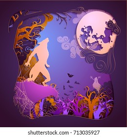 Happy Halloween Magic collection, witch, wizard attributes, creepy and spooky elements for halloween decorations, doodle silhouettes, sketch, sticker. Paper art, Hand drawn vector illustration.