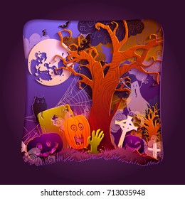 Happy Halloween Magic collection, witch, wizard attributes, creepy and spooky elements for halloween decorations, doodle silhouettes, sketch, sticker. Paper art, Hand drawn vector illustration.