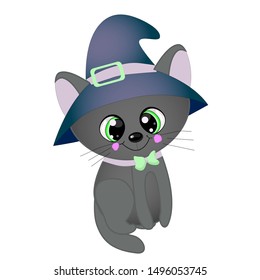 Happy Halloween Magic night. Greeting card with cat 