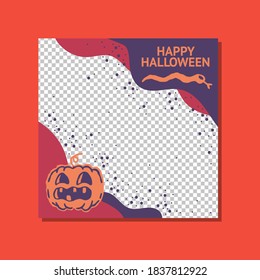 Happy Halloween magic party web social media banner template with trick elements. Pumpkin patch, snake, magic dust. Poster, banner, special offer with empty part