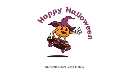 happy halloween mascot skateboard illustration