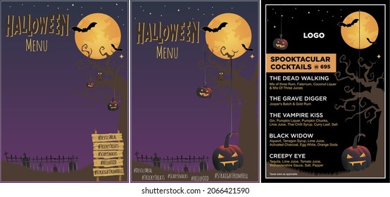 Happy Halloween, Halloween Menu or poster in 3 different options