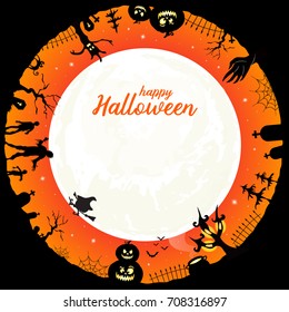 Happy Halloween Message Background. Halloween Element In Circle Design, Illustration.