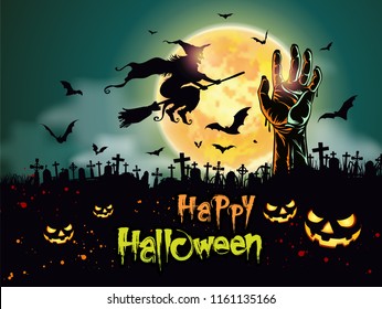 Happy Halloween message design on moon background.-vector illustrations