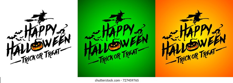 Happy Halloween message design on different colors background,Text Banner and Handwritten lettering inscription for greeting card, poster, print for Halloween Day.Vector illustration EPS 10