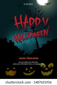 Happy Halloween message - Flat lay and digital craft style vector backgrounds - Halloween night with pumpkins backgrounds