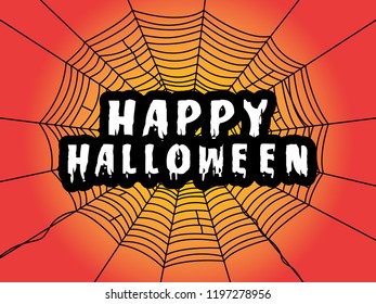 Happy halloween message on cobweb. Vector illustration of halloween.