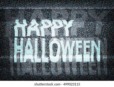 Happy Halloween Message On An Old  Tv Screen With Static Noise