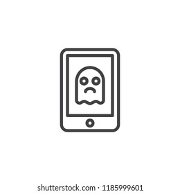 Happy halloween mobile app with ghost outline icon. linear style sign for mobile concept and web design. simple line vector icon. Symbol, logo illustration. Pixel perfect vector graphics