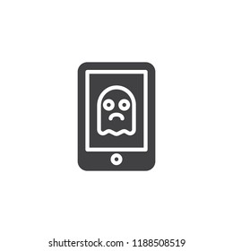 Happy halloween mobile app with ghost vector icon. filled flat sign for mobile concept and web design. simple solid icon. Symbol, logo illustration. Pixel perfect vector graphics