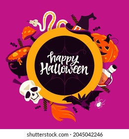 Happy Halloween - modern cartoon style colored poster