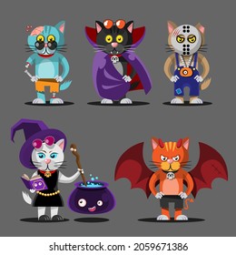 Happy Halloween monster character for graphic designer use in webpage, poster, flyer such as cat, dracula, assassin, witch, bat. Vector illustration flat style