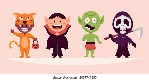 Happy halloween monster character for novel, story and artwork. Vector illustration flat style for designer create banner, web page, card or novel. tiger, dracula, undead, deathly