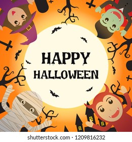 Happy Halloween with Halloween monster costume in graveyard and the full moon background - Vector illustration
