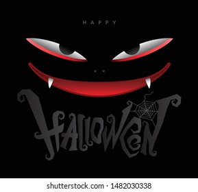 Happy Halloween with monster face on dark background vector illustration for Halloween party poster.