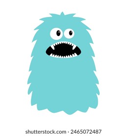 Happy Halloween. Monster fluffy. Blue silhouette icon. Eyes, fang teeth. Cute cartoon kawaii funny boo spooky baby character. Childish style. Flat design. Isolated. White background. Vector