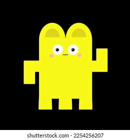 Happy Halloween. Monster head face silhouette. Yellow animal. Cute Kawaii funny cartoon baby character. Square shape. Sad face. Boo. Sticker print. Flat design. Black background. Vector illustration