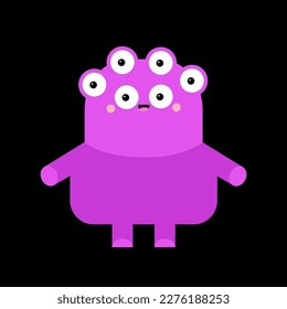 Happy Halloween. Monster head face silhouette. Violet animal. Cute Kawaii funny cartoon baby character. Many eyes. Happy face. Boo. Sticker print. Flat design. Black background. Vector illustration