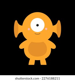 Happy Halloween. Monster head silhouette. Orange alien animal. Cute Kawaii funny cartoon baby character. One eyes. Happy face. Boo. Sticker print. Flat design. Black background. Vector illustration