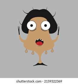 Happy Halloween. Monster icon. Cute kawaii cartoon scary funny baby character. Eyes, tongue, tooth fang, hands up. Flat design. Vector cartoon illustration
