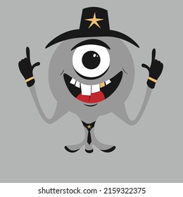Happy Halloween. Monster icon. Cute kawaii cartoon scary funny baby character. Eyes, tongue, tooth fang, hands up. Flat design. Vector cartoon illustration